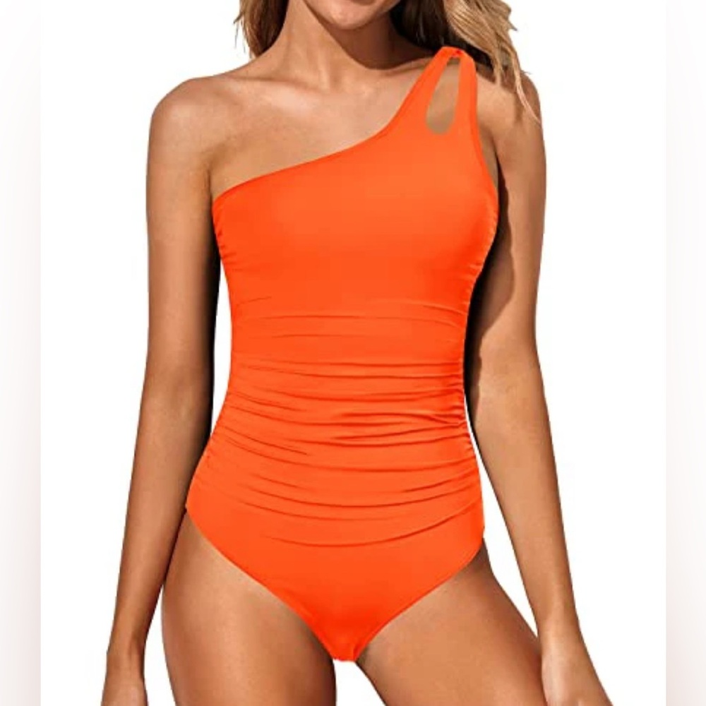 NWT Holipick Neon Orange One Shoulder One Piece Swimsuit Size Large